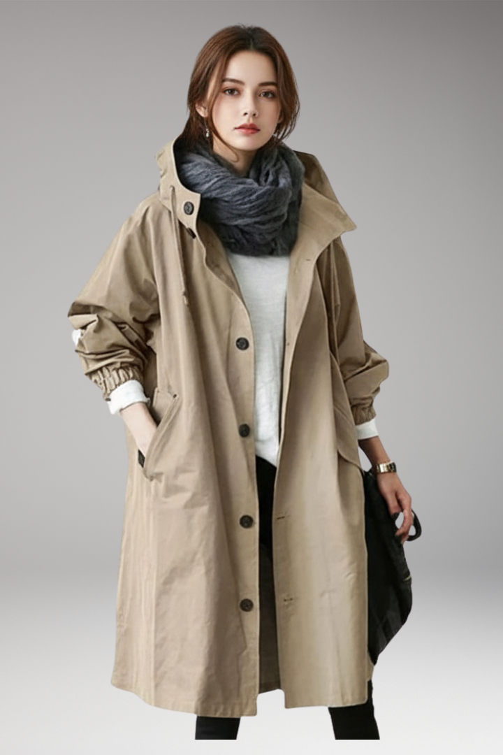 Women’s Long Hooded Coat with Buttons