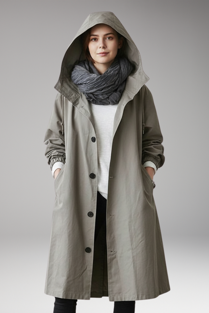 Women’s Long Hooded Coat with Buttons