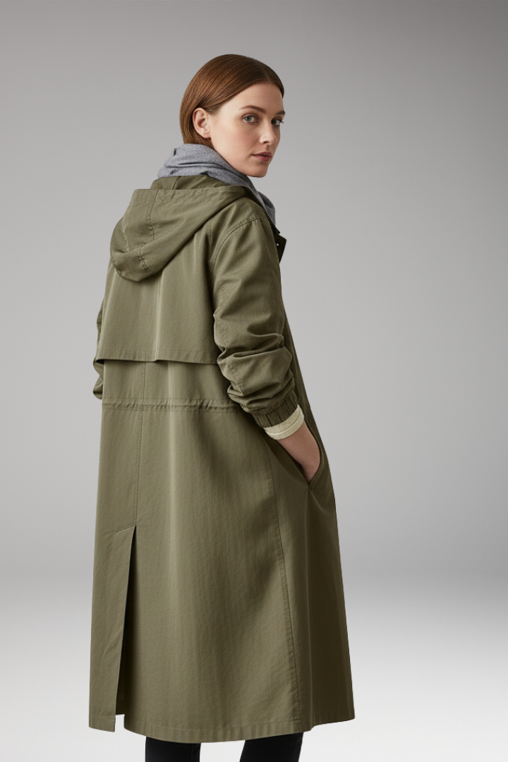 Women’s Long Hooded Coat with Buttons