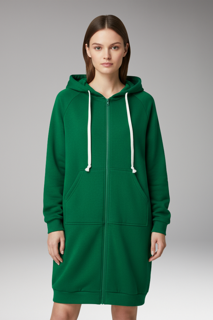 Women’s Longline Zip Hoodie with Hood and Pockets