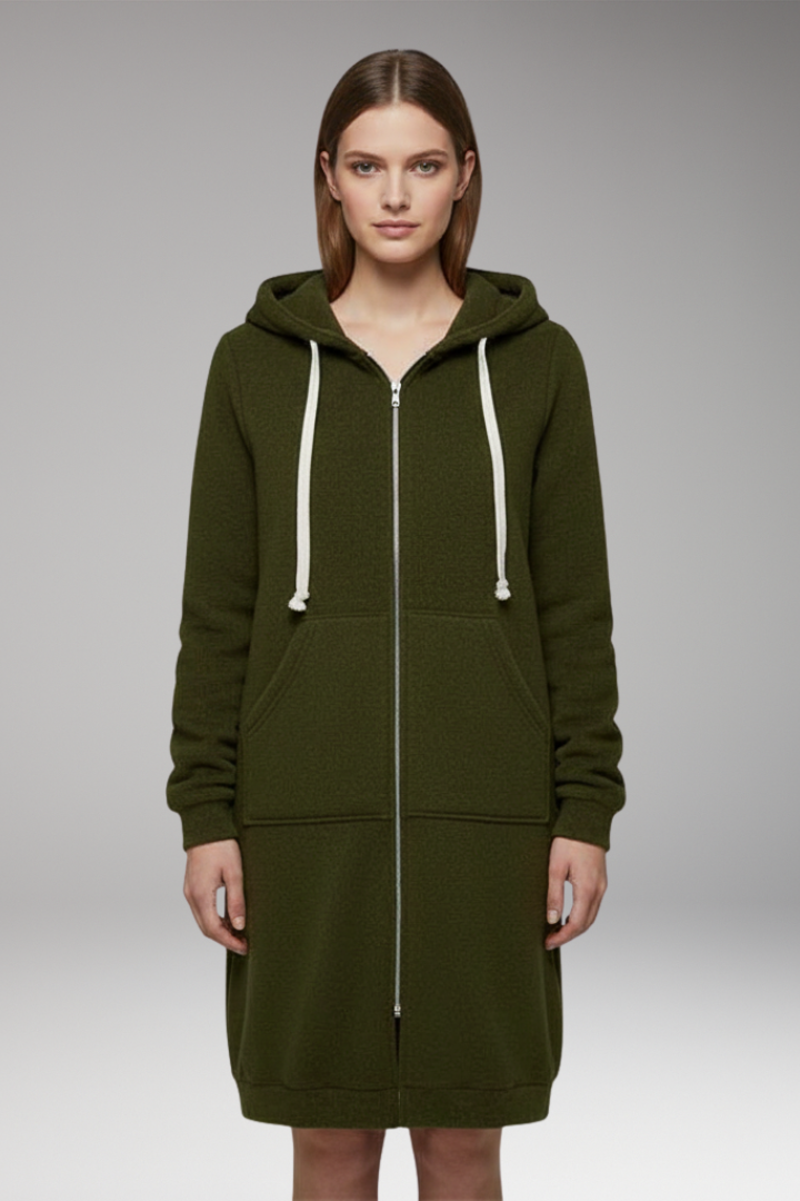 Women’s Longline Zip Hoodie with Hood and Pockets