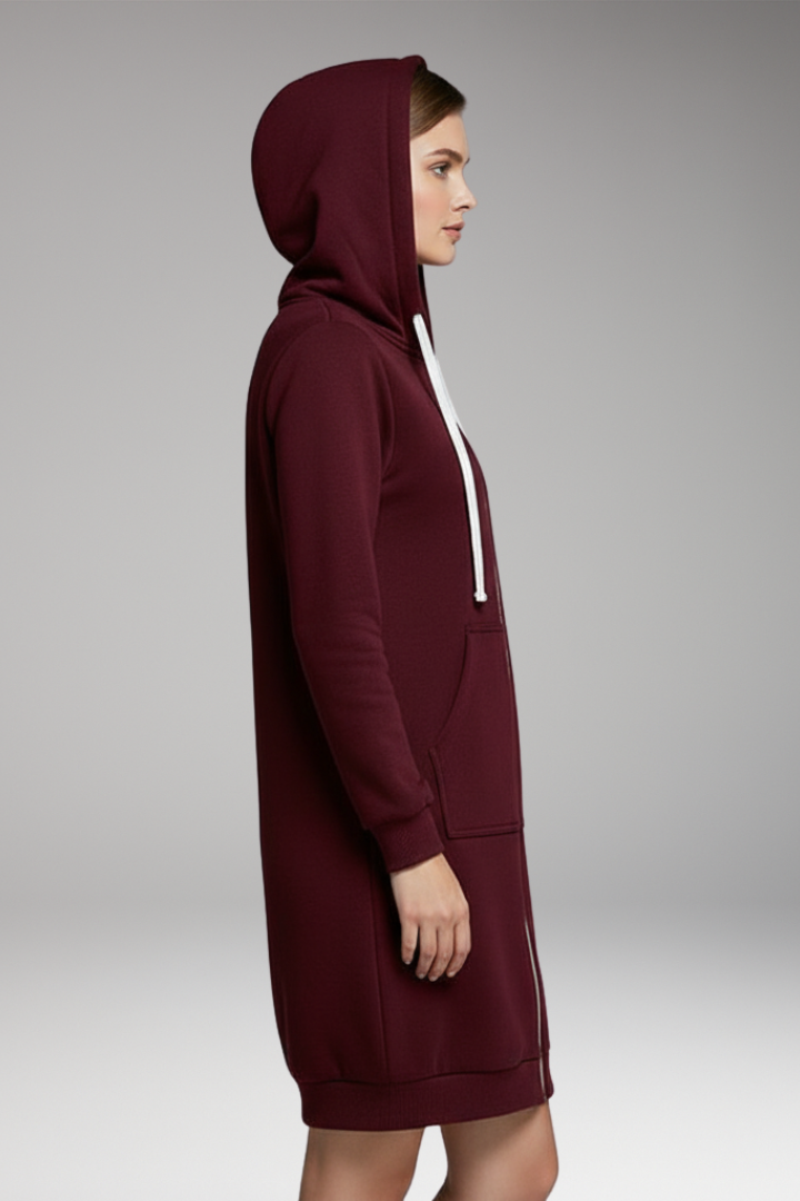 Women’s Longline Zip Hoodie with Hood and Pockets