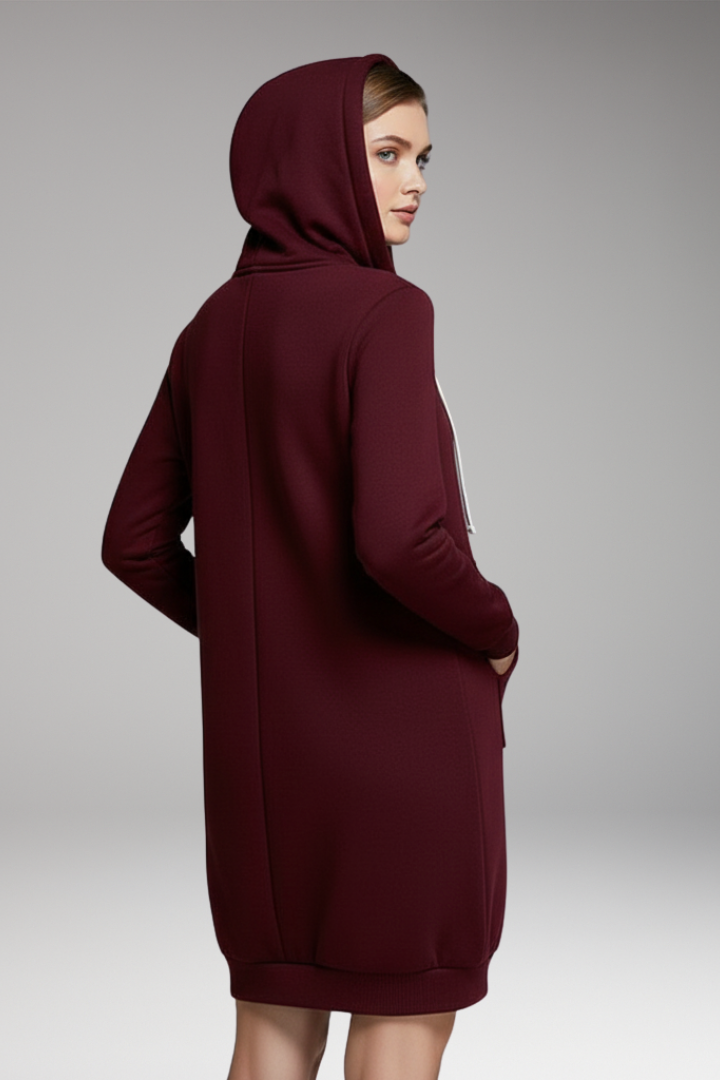 Women’s Longline Zip Hoodie with Hood and Pockets