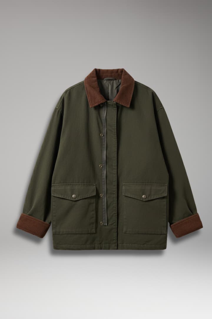 Women’s Oversized Jacket with Button Closure and Contrast Collar