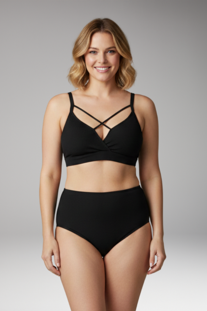 Women's Plus-Size Bikini with Ribbed Texture and Cross-Back Design