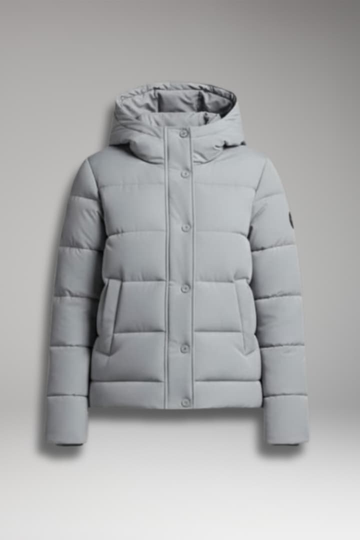 Women’s Puffer Jacket with High Collar and Zipper Closure