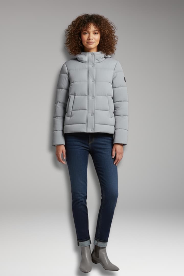 Women’s Puffer Jacket with High Collar and Zipper Closure