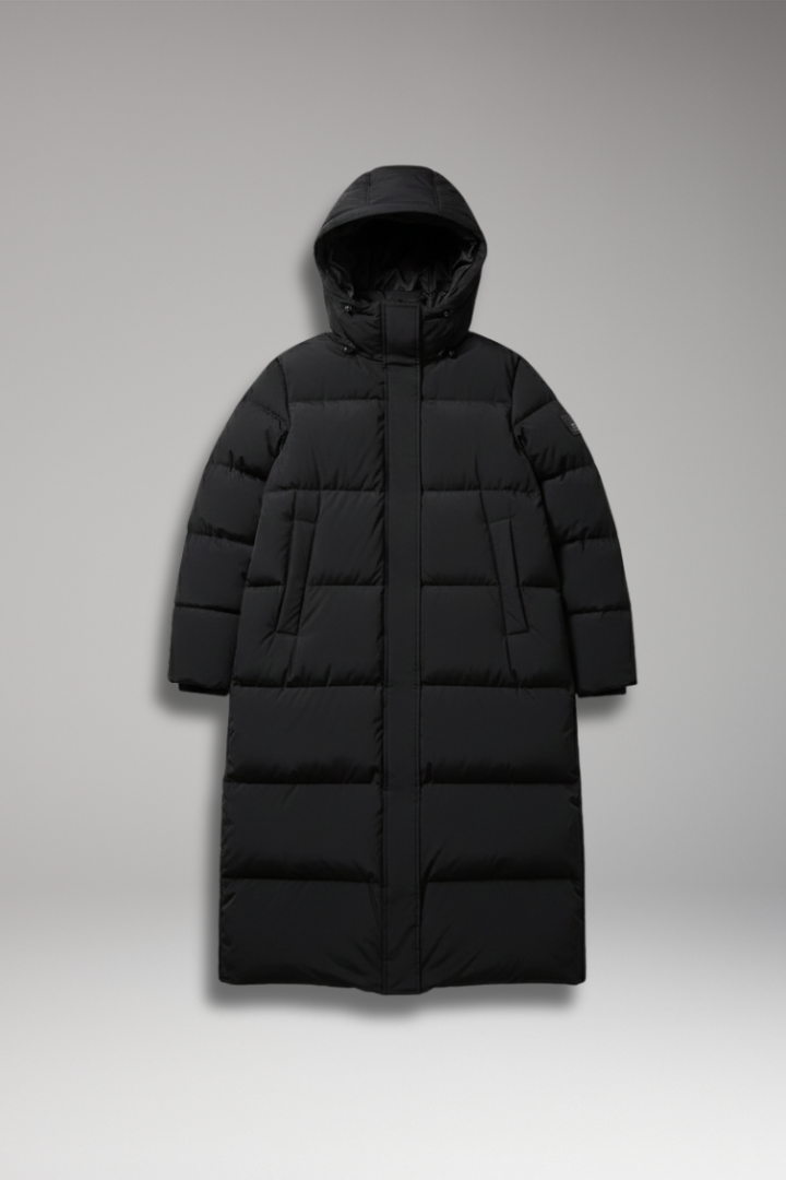 Women’s Puffer Jacket with Hood and Raised Collar