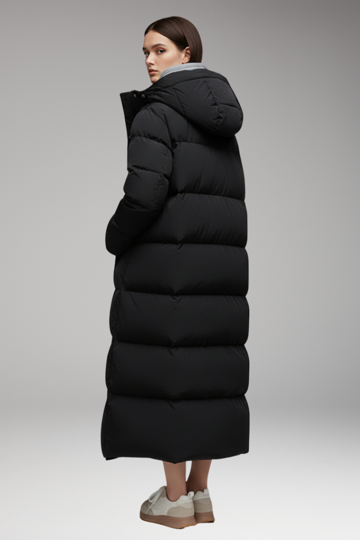 Women’s Puffer Jacket with Hood and Raised Collar