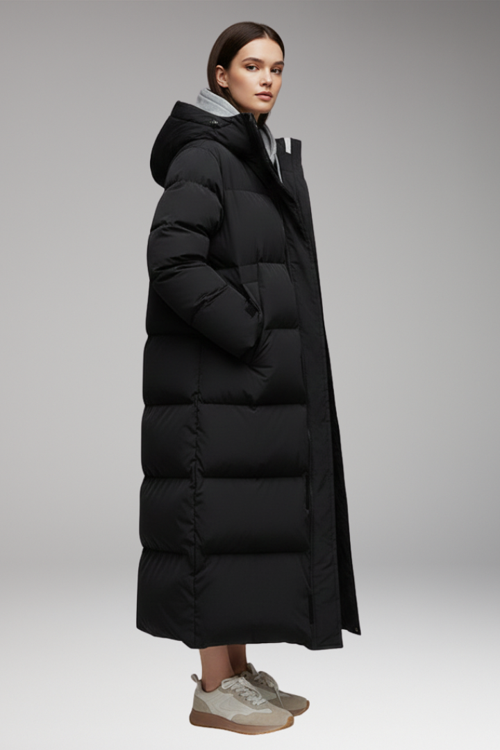 Women’s Puffer Jacket with Hood and Raised Collar
