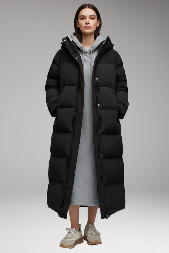 Women’s Puffer Jacket with Hood and Raised Collar