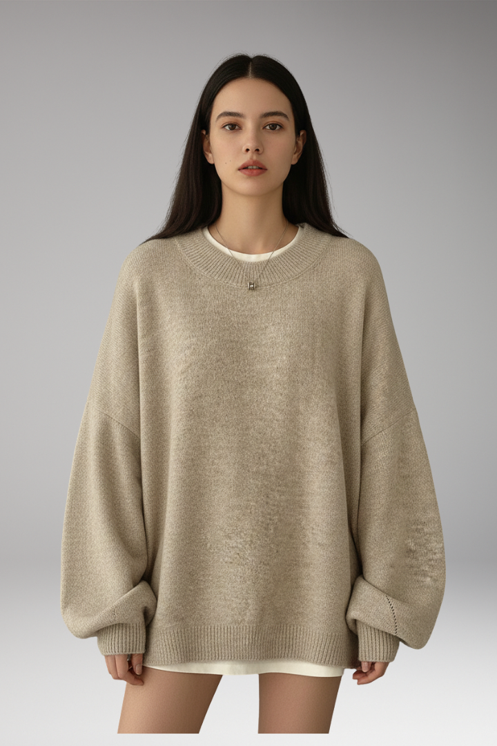 Women’s Pullover Top with Round Neck and Split Hem