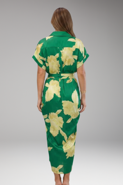 Women's Shirt Dress with Belt Tie and Short Sleeves