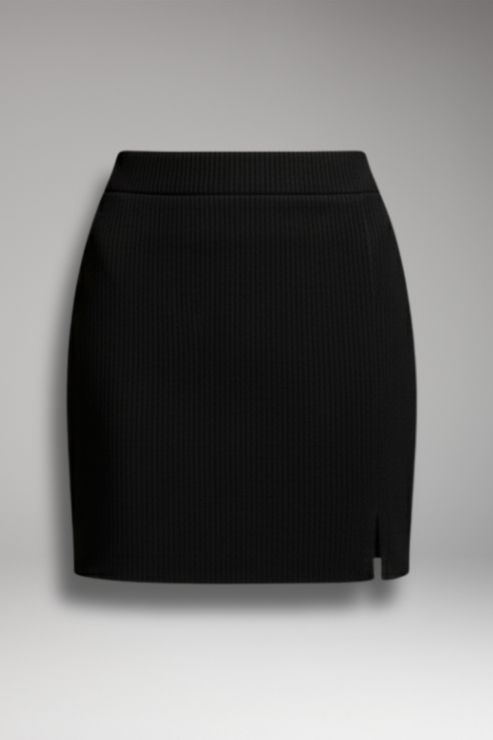 Women’s Short Skirt with Zipper and Slit Hem