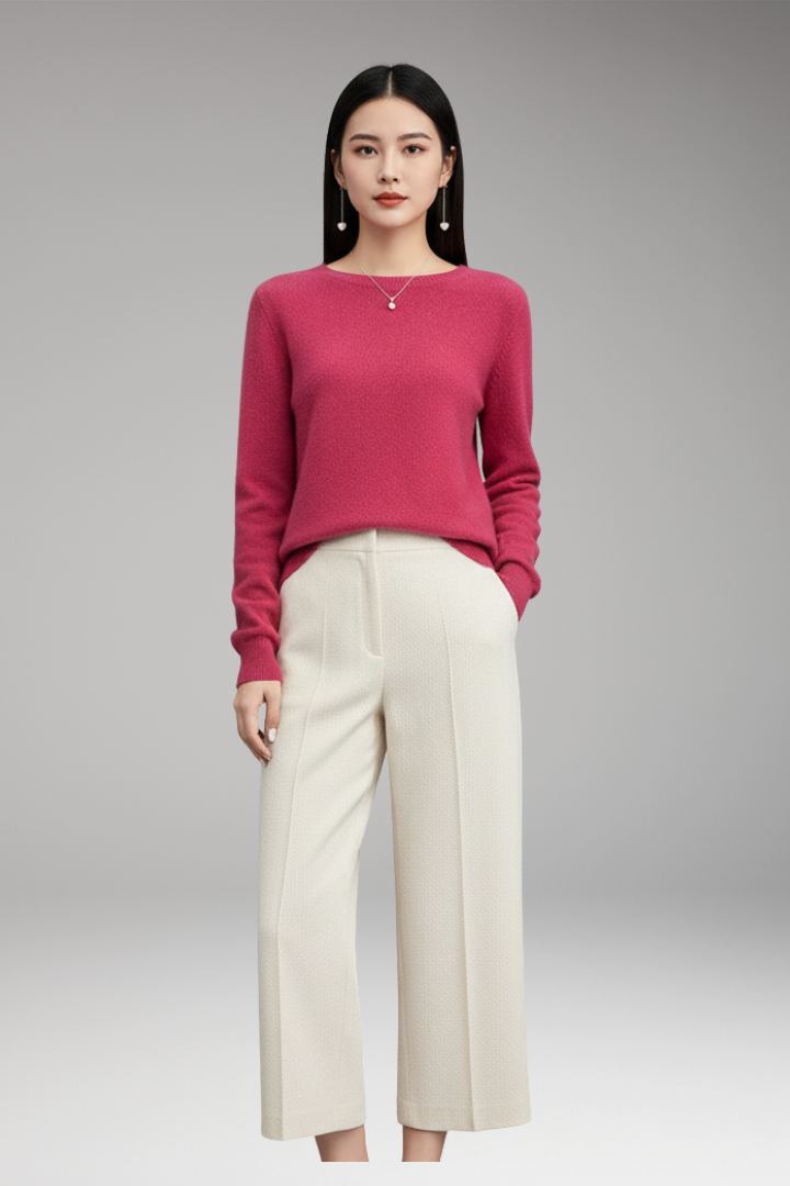 Women’s Jumper with Round Neck and Plain Surface