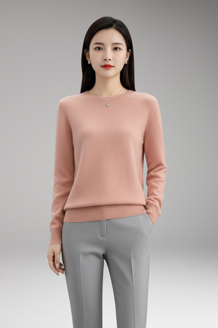 Women’s Jumper with Round Neck and Plain Surface