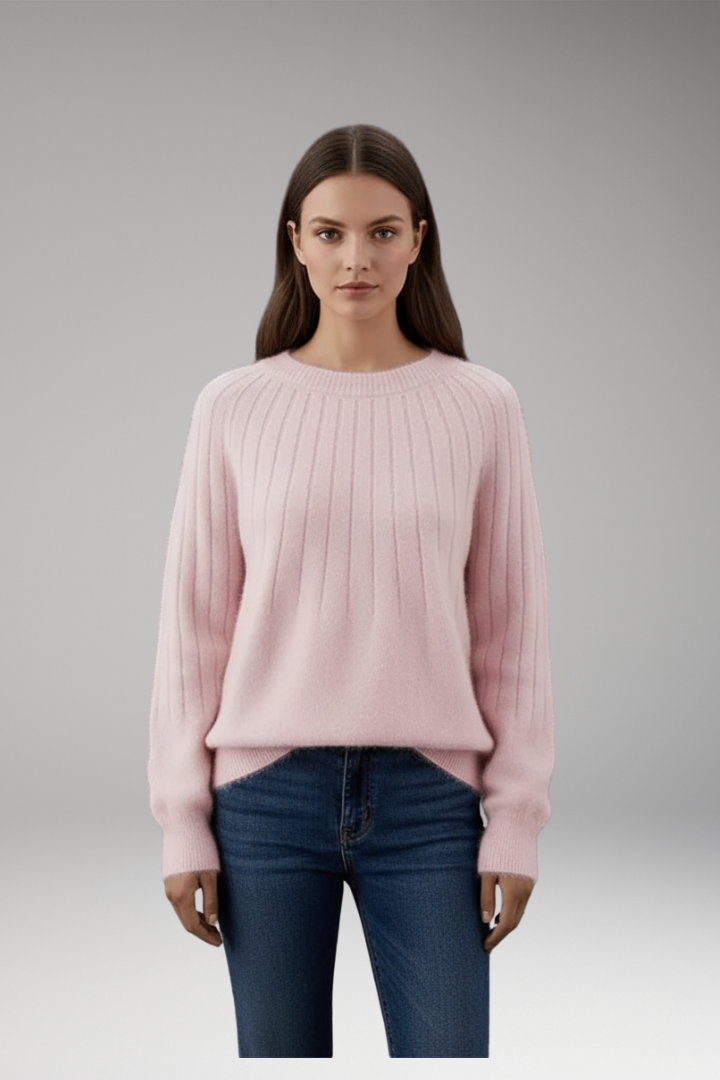 Women’s Jumper with Round Neck and Ribbed Texture