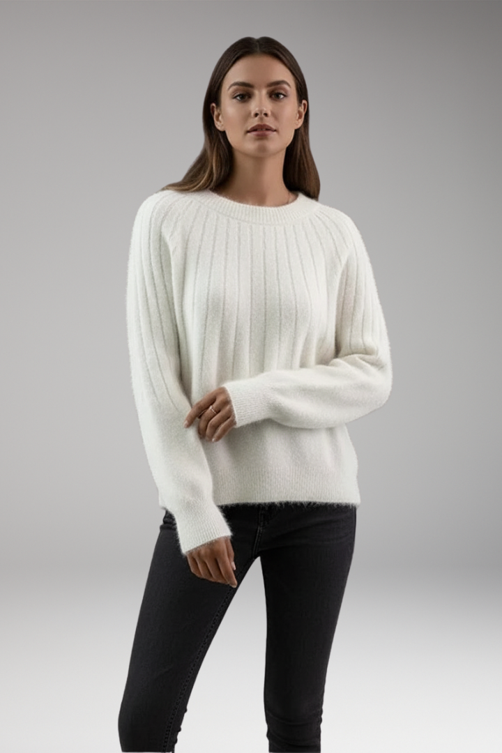 Women’s Jumper with Round Neck and Ribbed Texture
