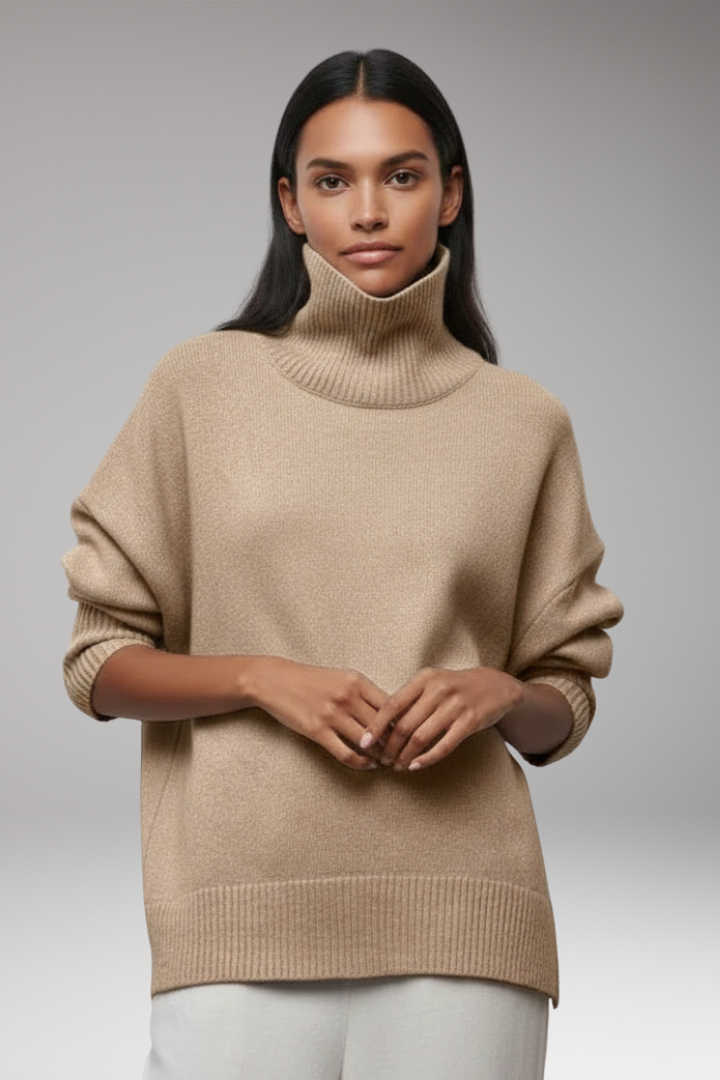 Women’s Jumper with Turtleneck and Ribbed Edges