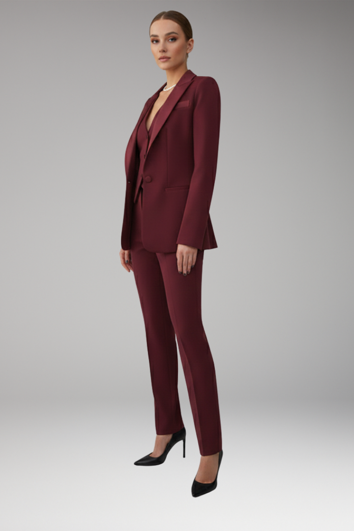 Women’s Three-Piece Suit with Blazer, Waistcoat, and Trousers
