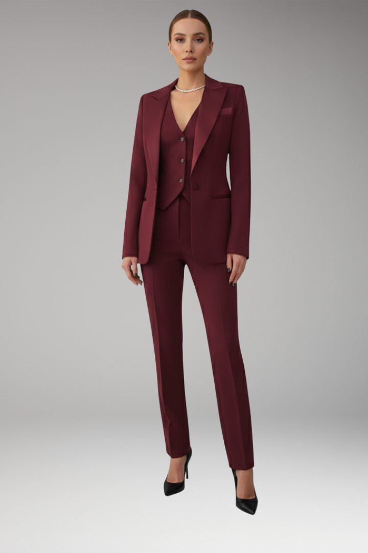 Women’s Three-Piece Suit with Blazer, Waistcoat, and Trousers