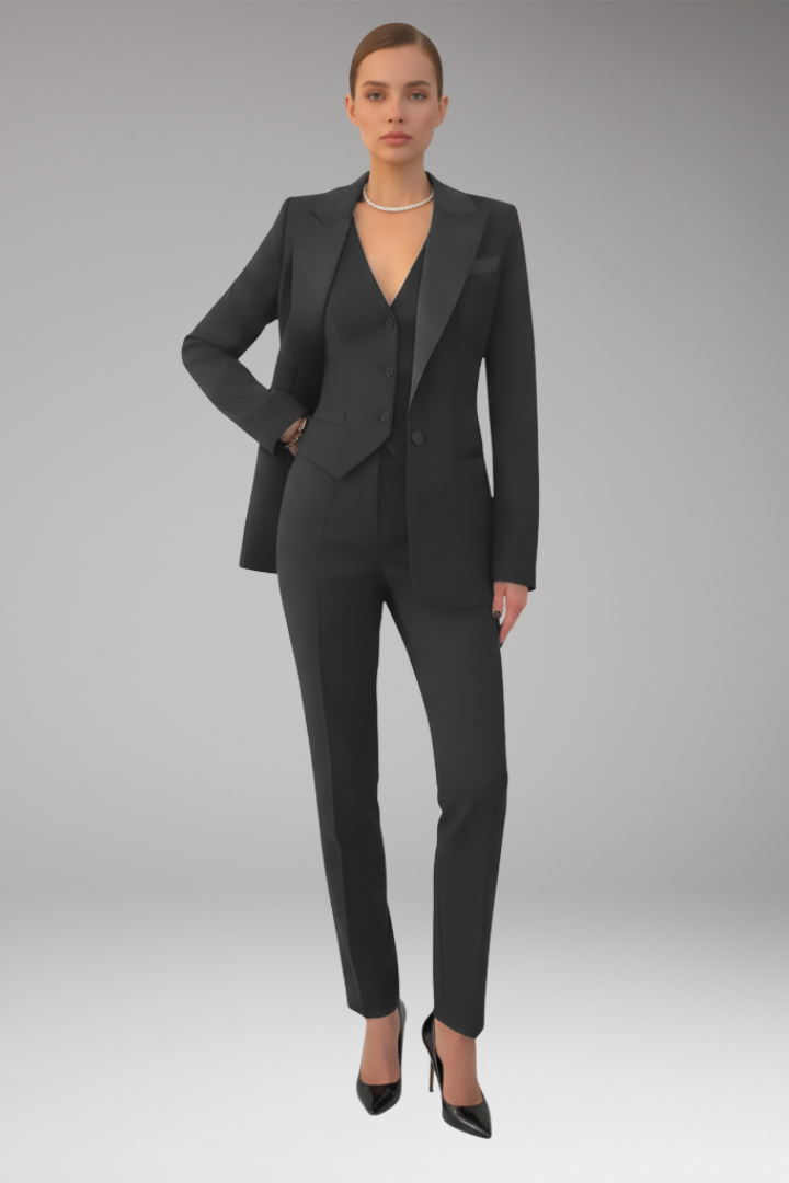 Women’s Three-Piece Suit with Blazer, Waistcoat, and Trousers