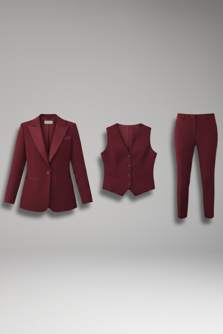 Women’s Three-Piece Suit with Blazer, Waistcoat, and Trousers