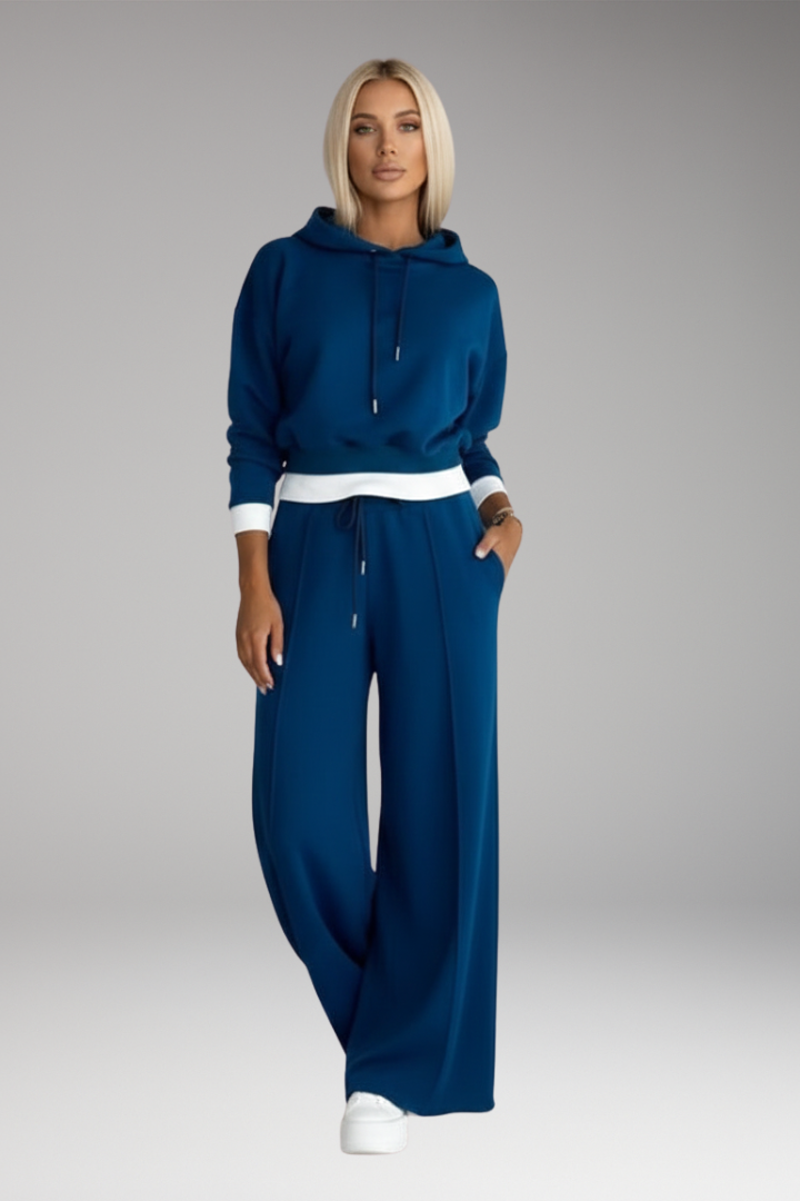 Women’s Tracksuit Set with Drawstring Hoodie and Wide-Leg Trousers