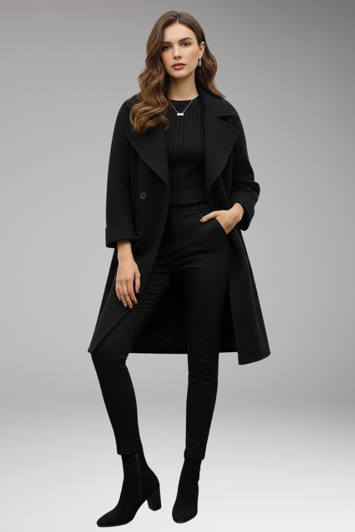 Women’s Trench Coat with Notched Lapel and Front Button Design