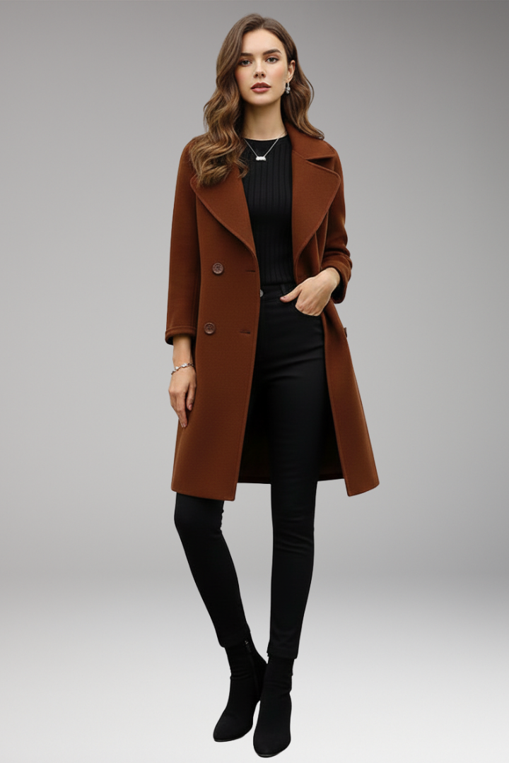 Women’s Trench Coat with Notched Lapel and Front Button Design