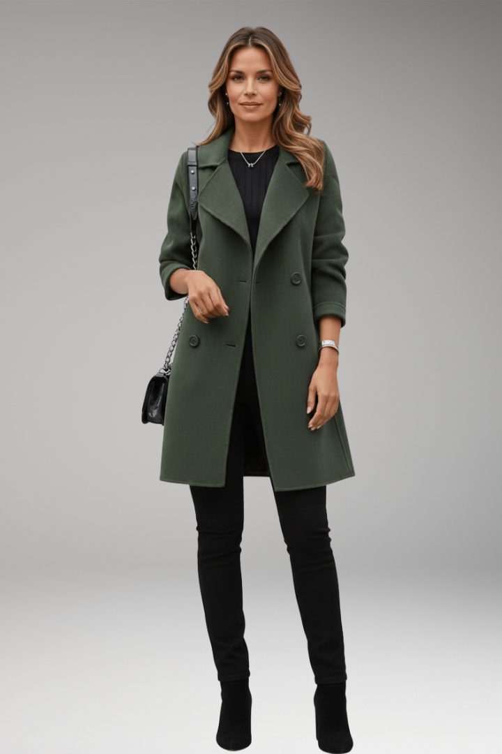 Women’s Trench Coat with Notched Lapel and Front Button Design