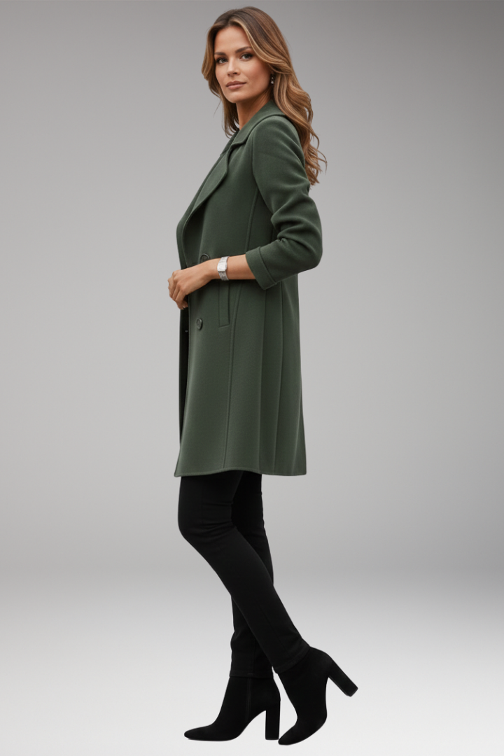 Women’s Trench Coat with Notched Lapel and Front Button Design