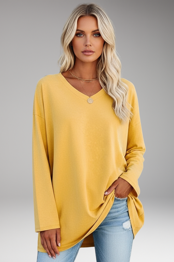 Women’s Tunic Top with V-Neckline and Long Sleeves