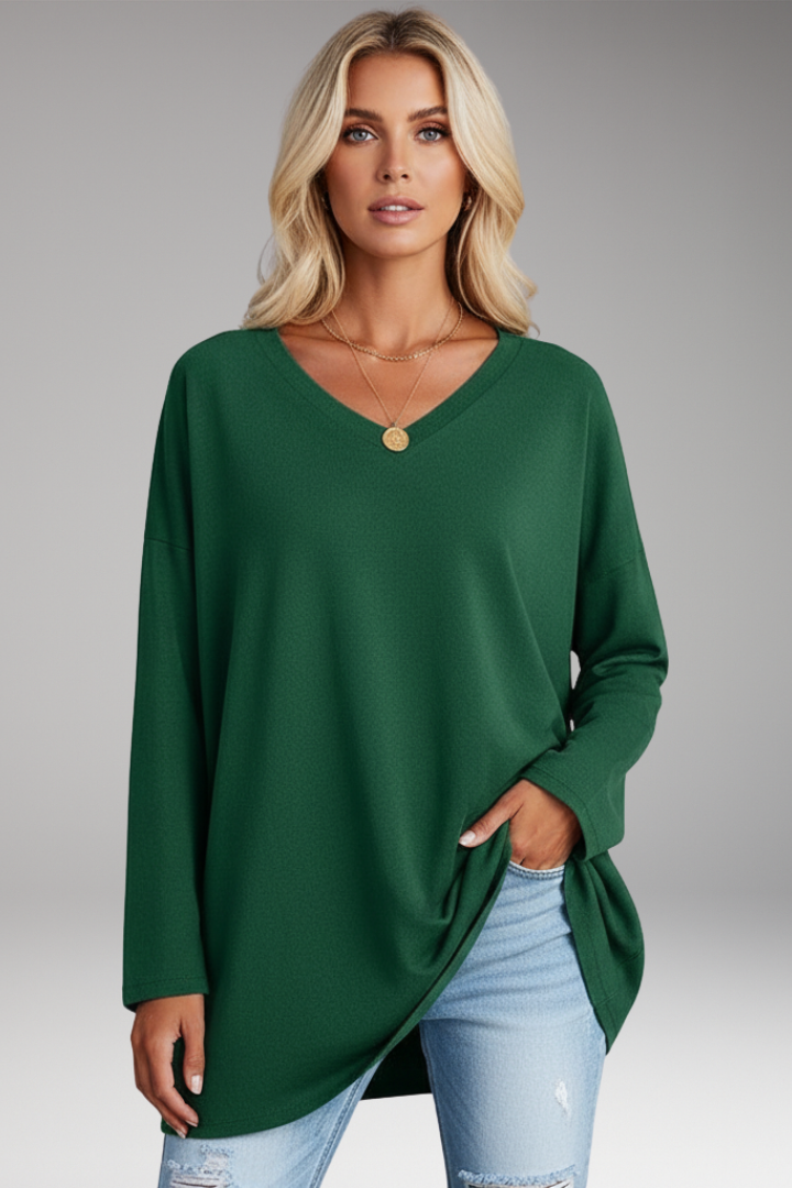 Women’s Tunic Top with V-Neckline and Long Sleeves