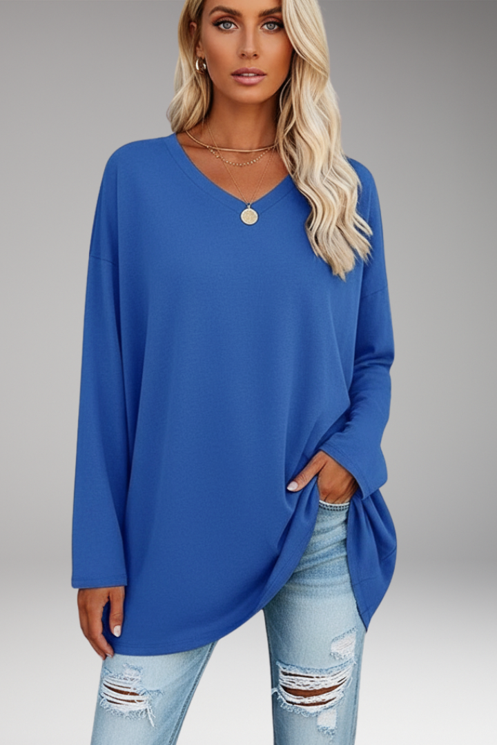 Women’s Tunic Top with V-Neckline and Long Sleeves