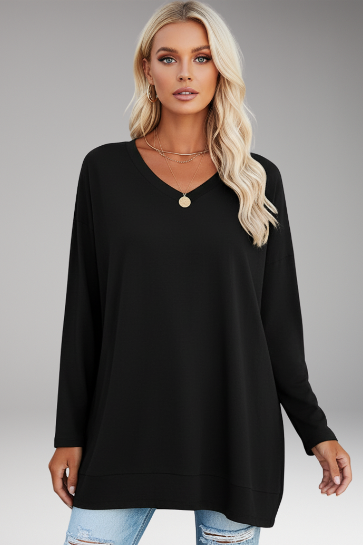 Women’s Tunic Top with V-Neckline and Long Sleeves