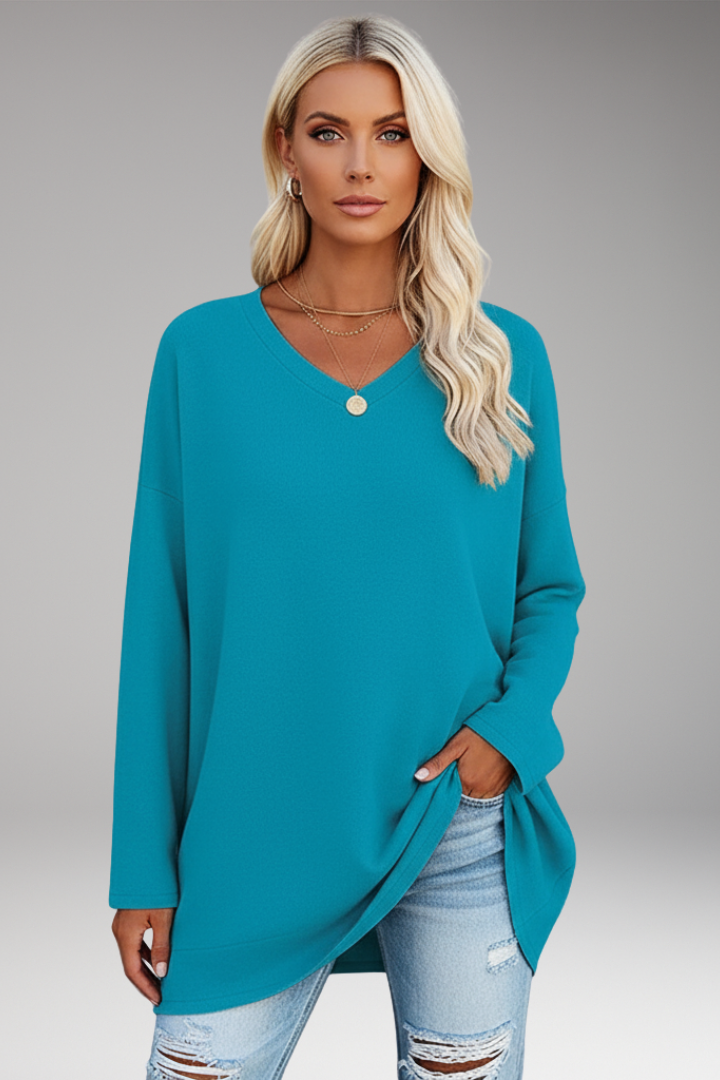 Women’s Tunic Top with V-Neckline and Long Sleeves