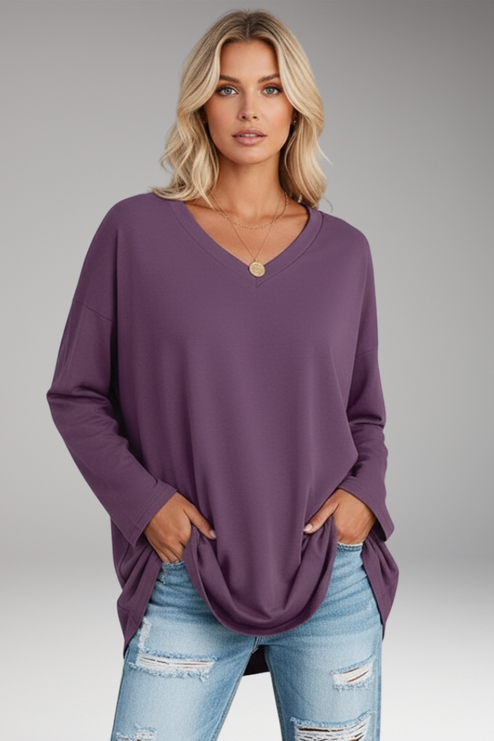 Women’s Tunic Top with V-Neckline and Long Sleeves