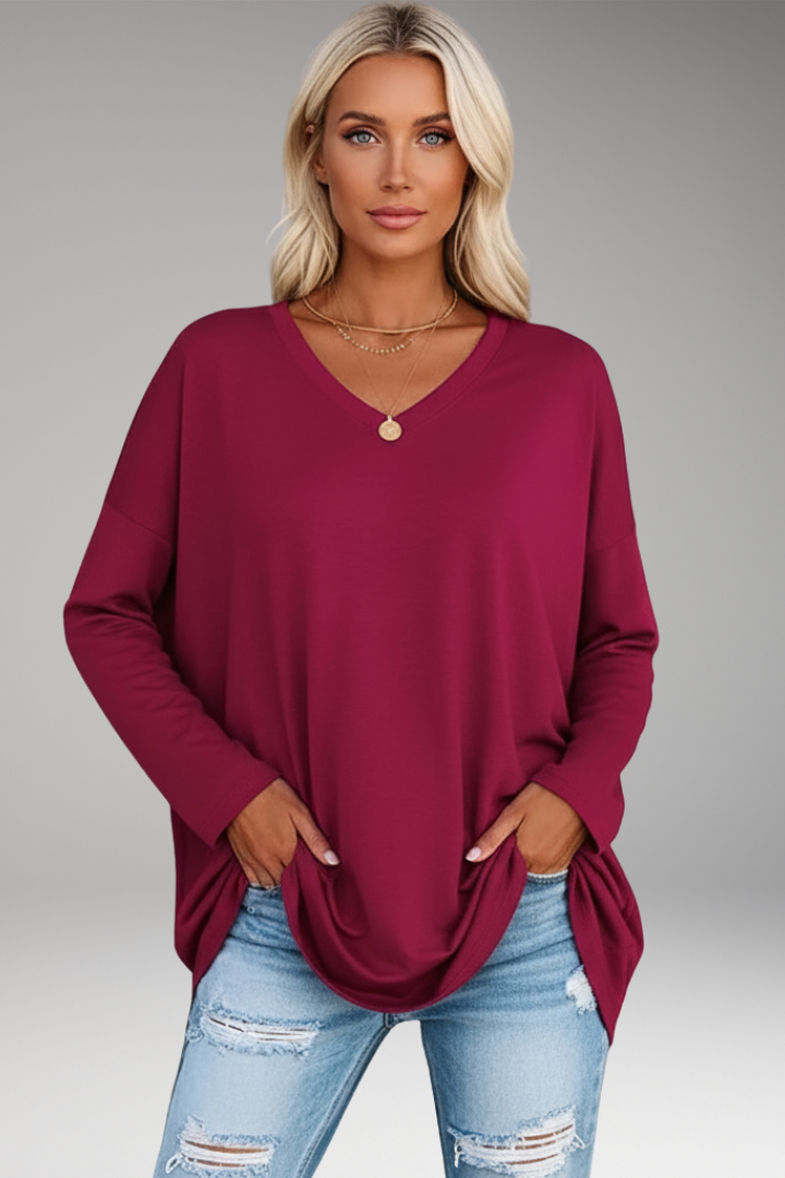 Women’s Tunic Top with V-Neckline and Long Sleeves