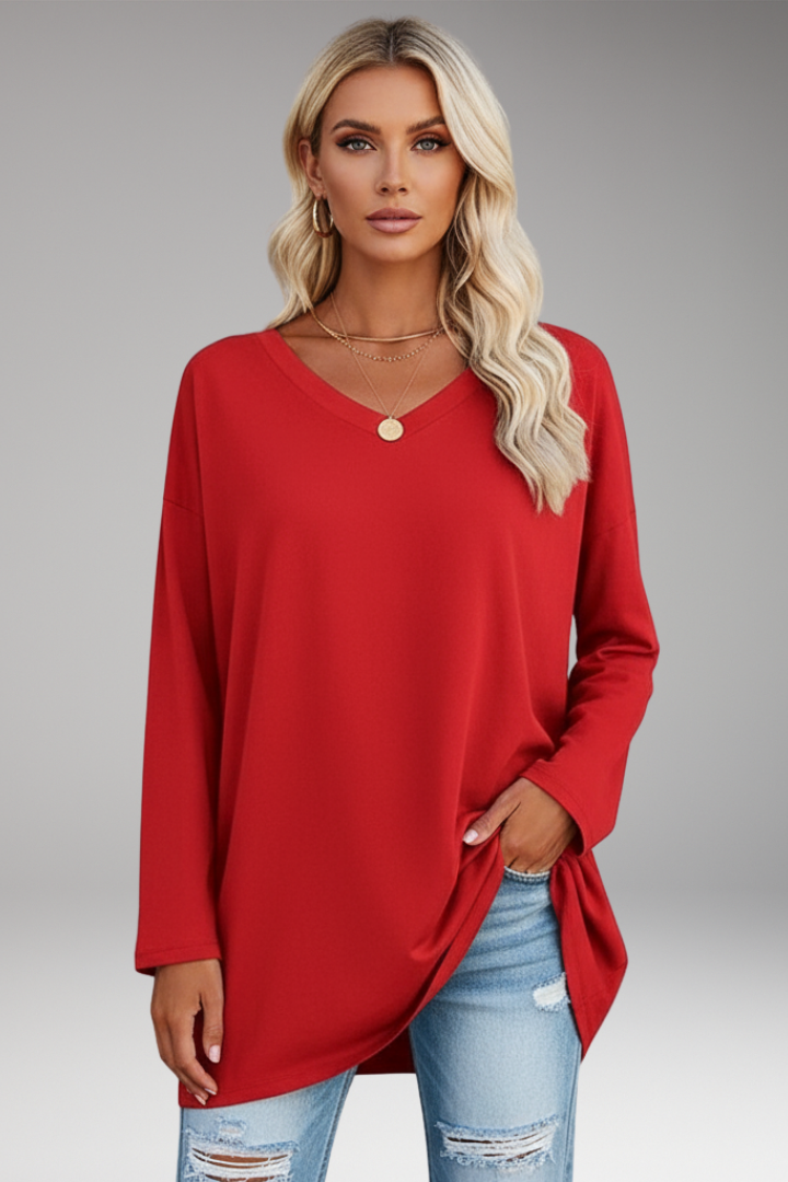 Women’s Tunic Top with V-Neckline and Long Sleeves