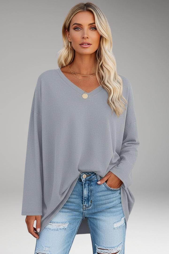 Women’s Tunic Top with V-Neckline and Long Sleeves