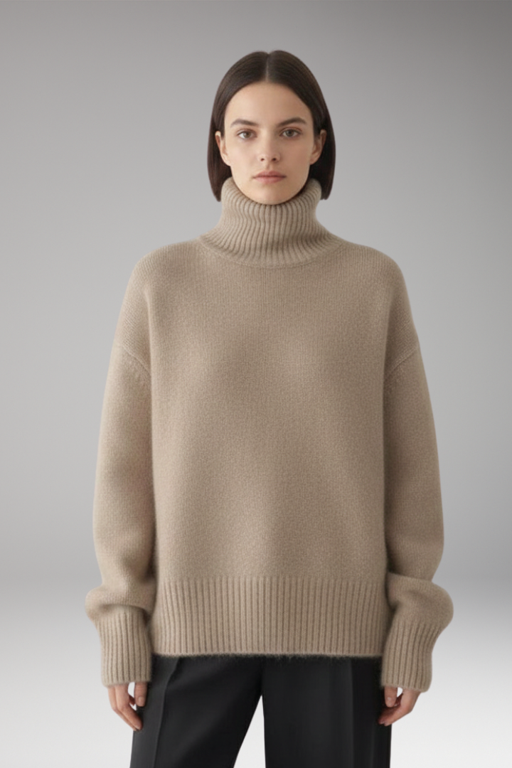 Women’s Turtleneck Jumper with Long Sleeves and Ribbed Hem