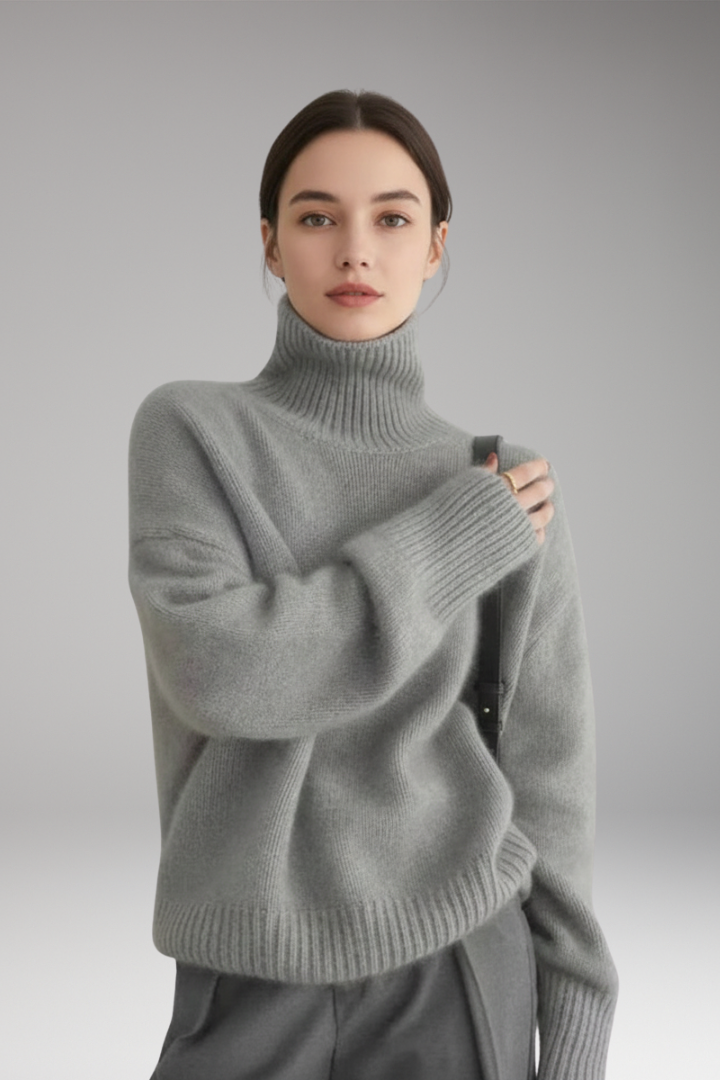 Women’s Turtleneck Jumper with Long Sleeves and Ribbed Hem