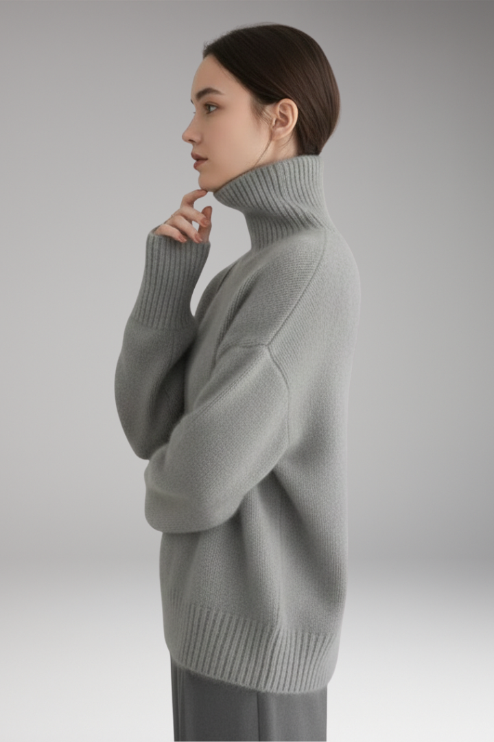 Women’s Turtleneck Jumper with Long Sleeves and Ribbed Hem