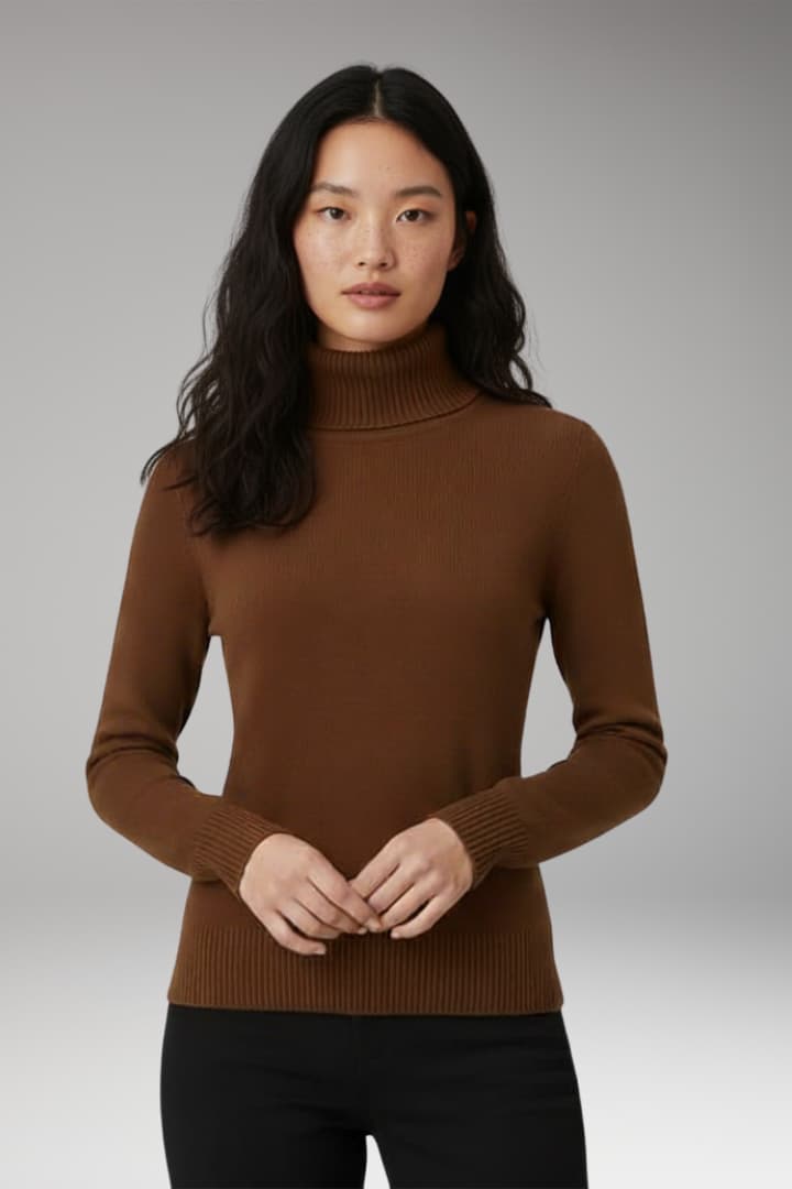 Women’s Turtleneck Jumper with Long Sleeves and Ribbed Surface