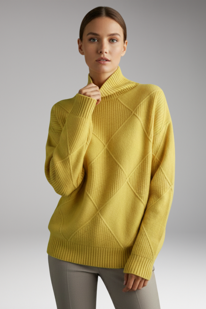 Women’s Turtleneck Jumper with Ribbed Cuffs and Textured Knit