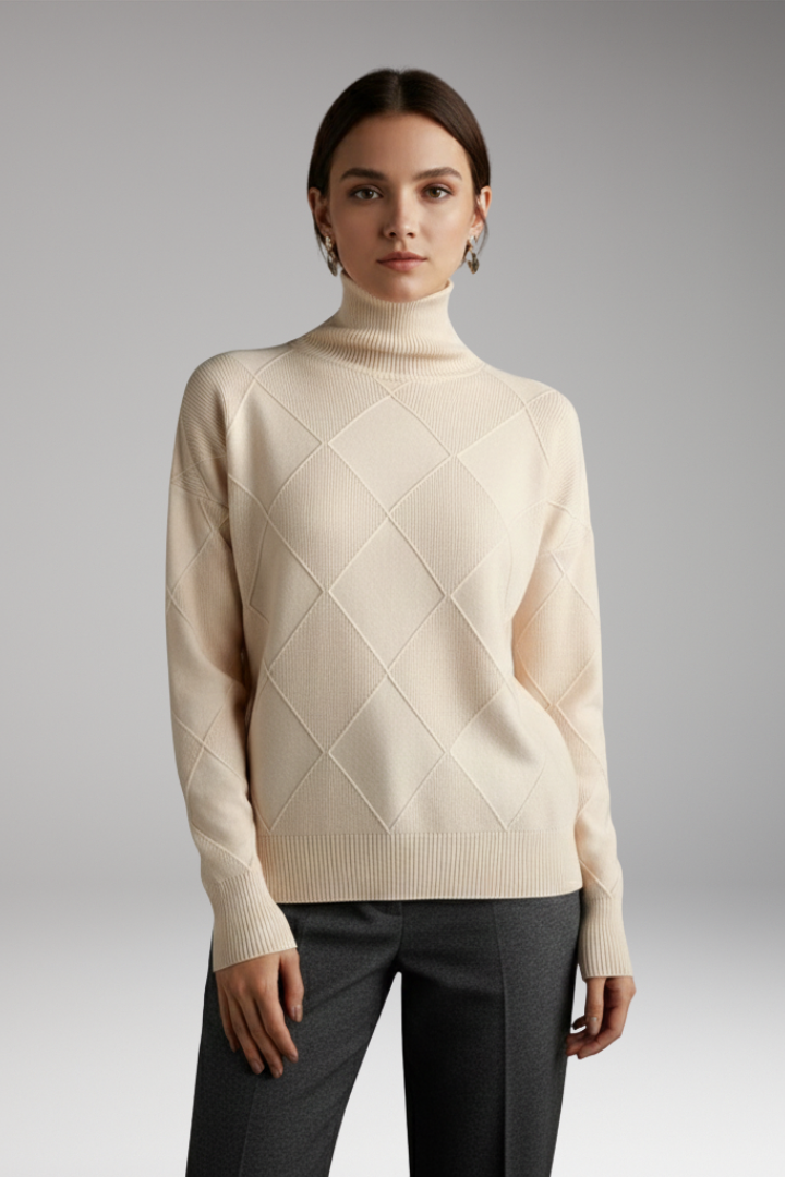 Women’s Turtleneck Jumper with Ribbed Cuffs and Textured Knit