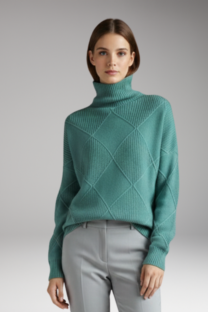 Women’s Turtleneck Jumper with Ribbed Cuffs and Textured Knit