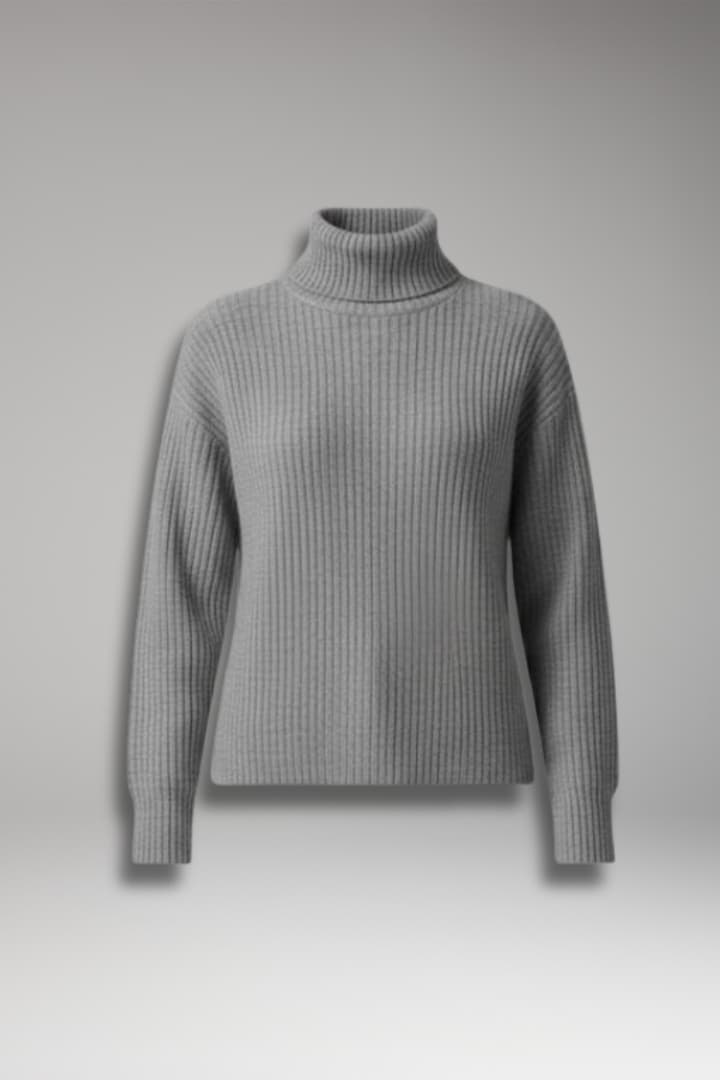 Women’s Turtleneck Jumper with Ribbed Neckline and Long Sleeves