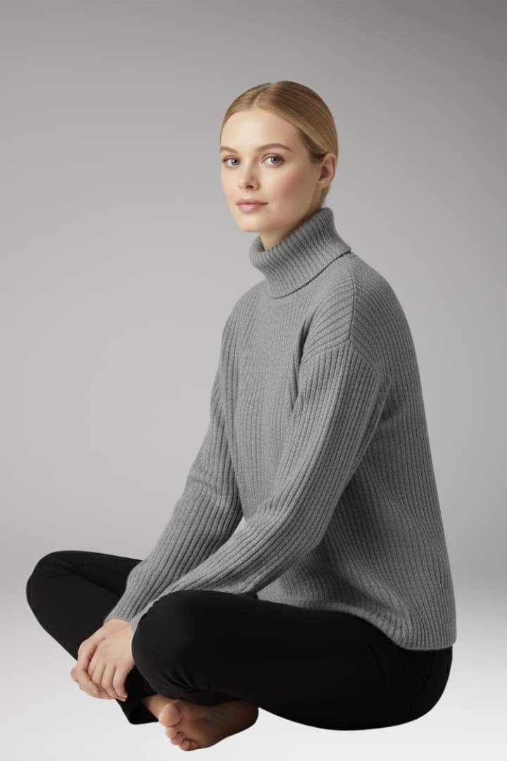 Women’s Turtleneck Jumper with Ribbed Neckline and Long Sleeves
